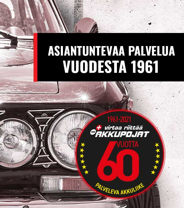 Akkupojat juhlivat tänä vuonna 60-vuotista taivaltaan yhtenä Suomen luotetuimpana akkujen maahantuonti- ja markkinointiyhtiönä.