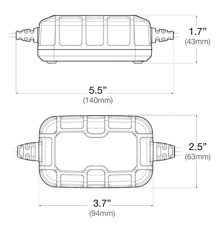 Genius 2-sarjan akkulaturi mitat