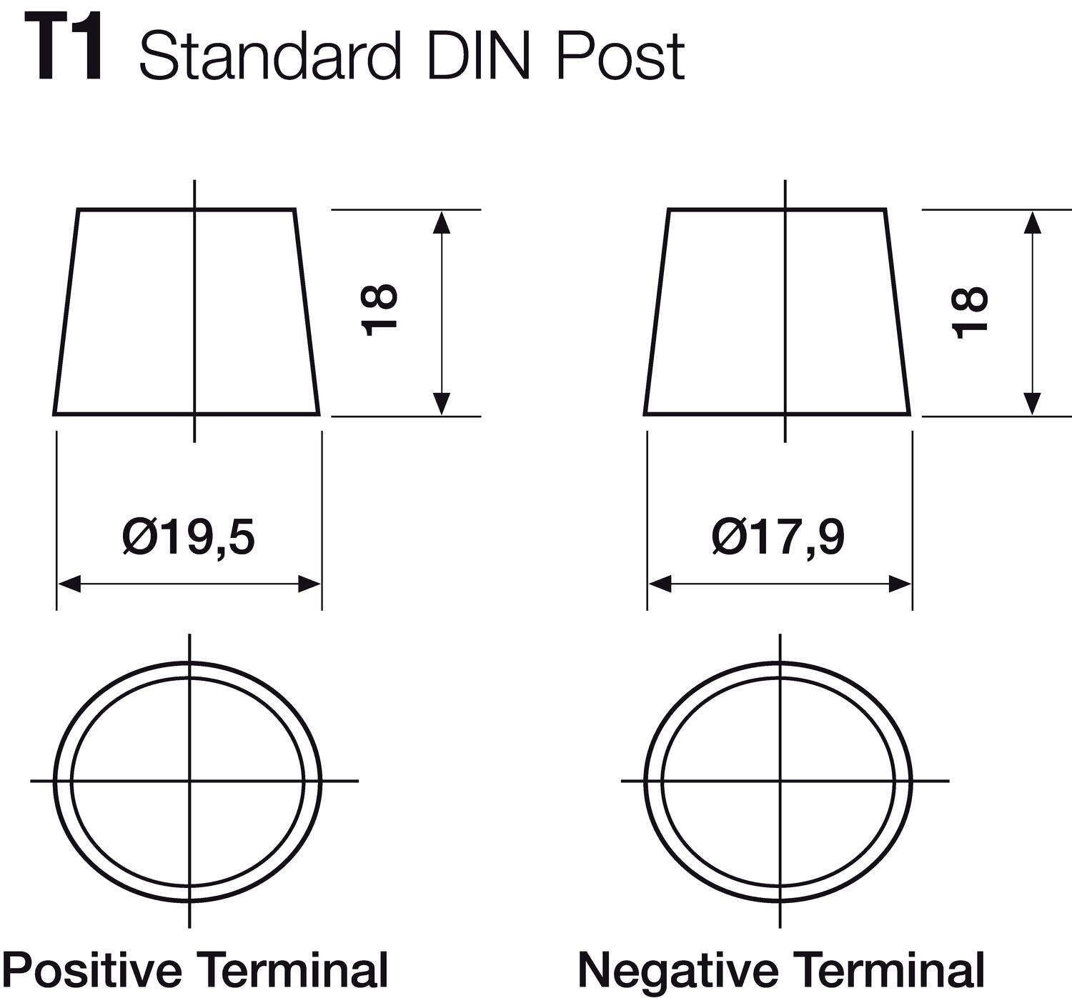 Terminal type, positive and negative terminal